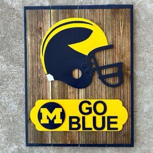 Michigan Wolverines Football GO BLUE "3D" Wood Decor Sign NEW